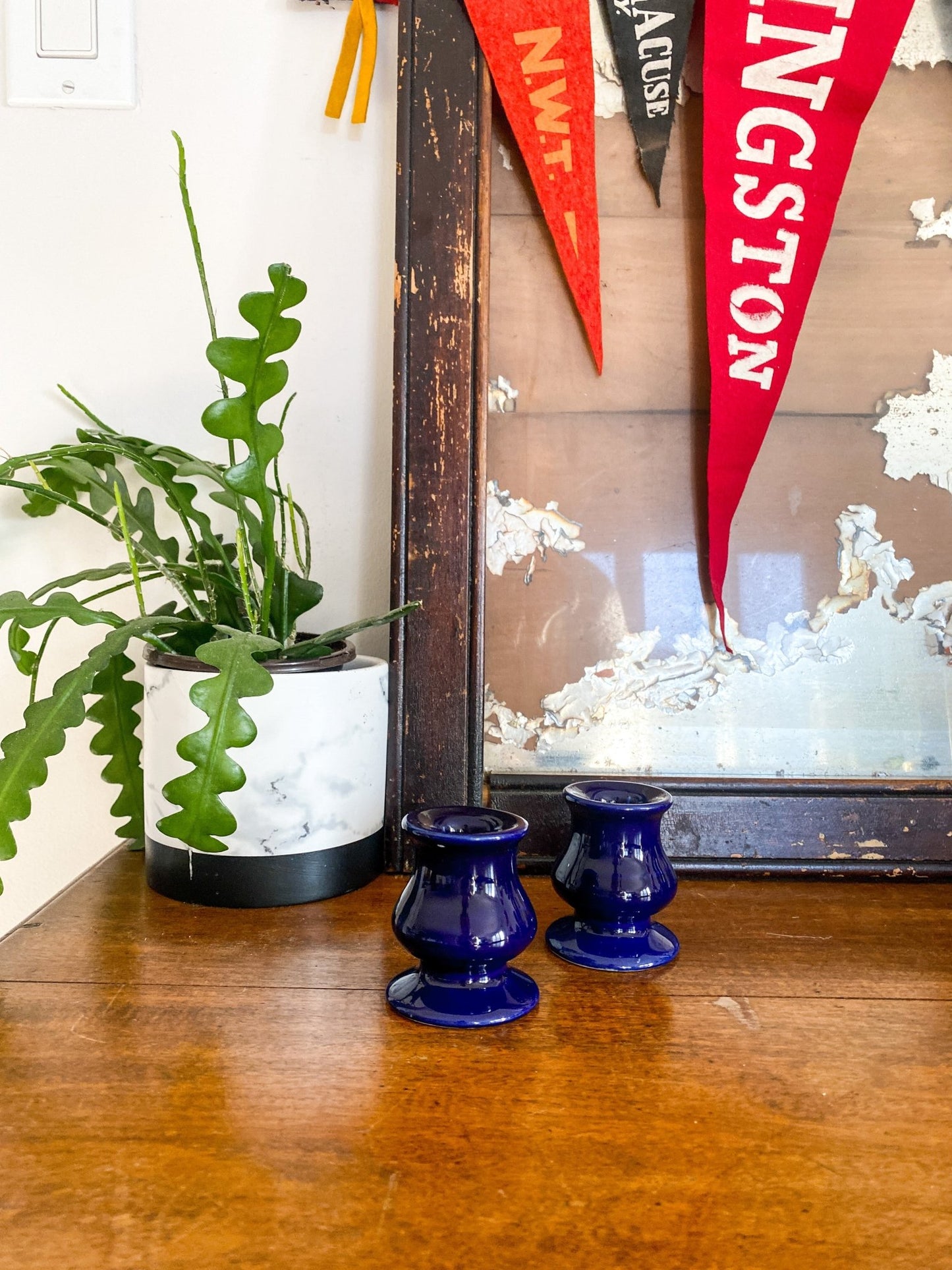 Glazed Lapis/Navy Blue Pottery Candlestick Holders - Perth Market