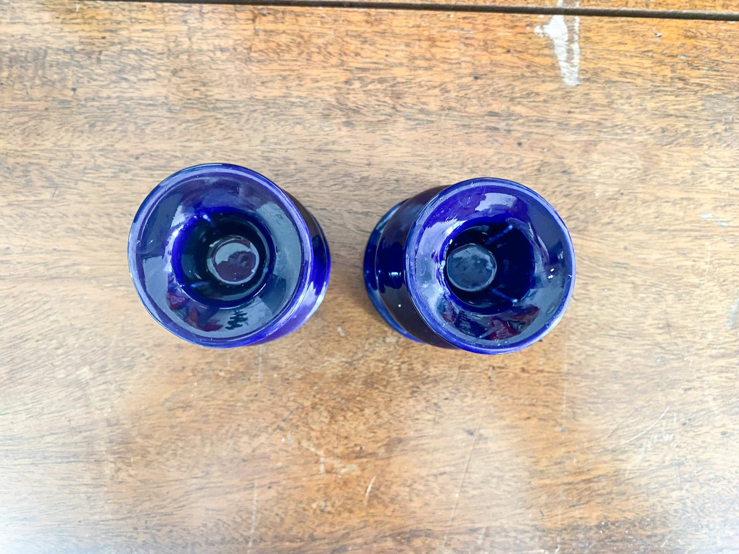 Glazed Lapis/Navy Blue Pottery Candlestick Holders - Perth Market