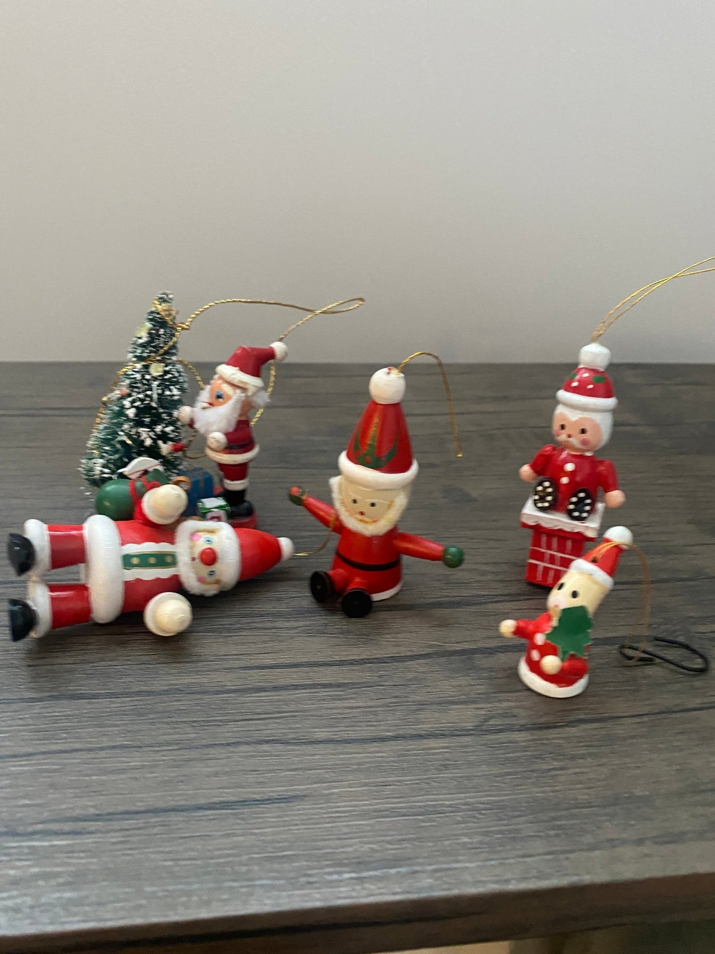 Lot of Vintage Wooden Christmas Ornaments - Handpainted Santas - Perth Market