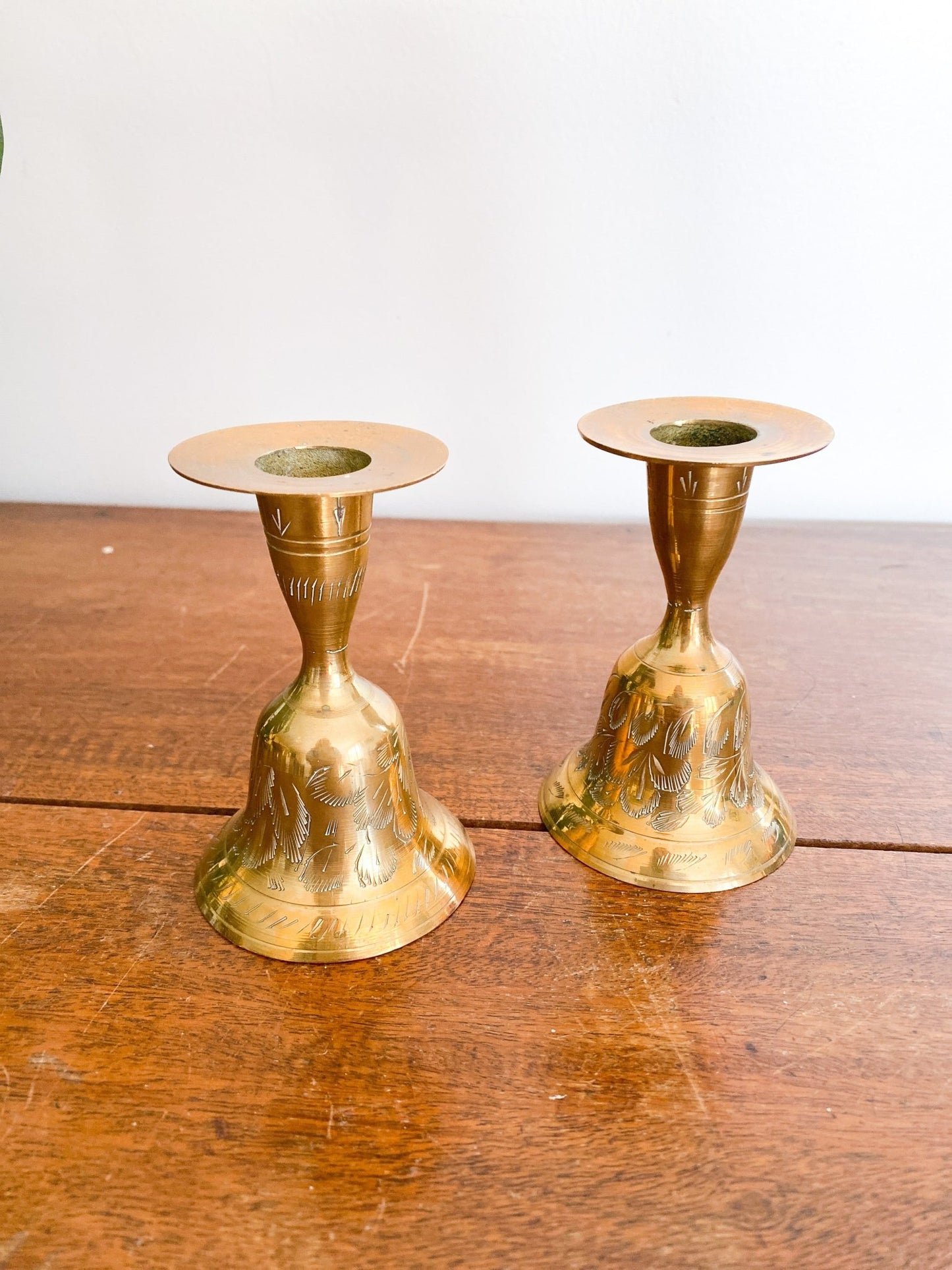 Set of Small Bell Brass Candlestick Holders - Perth Market
