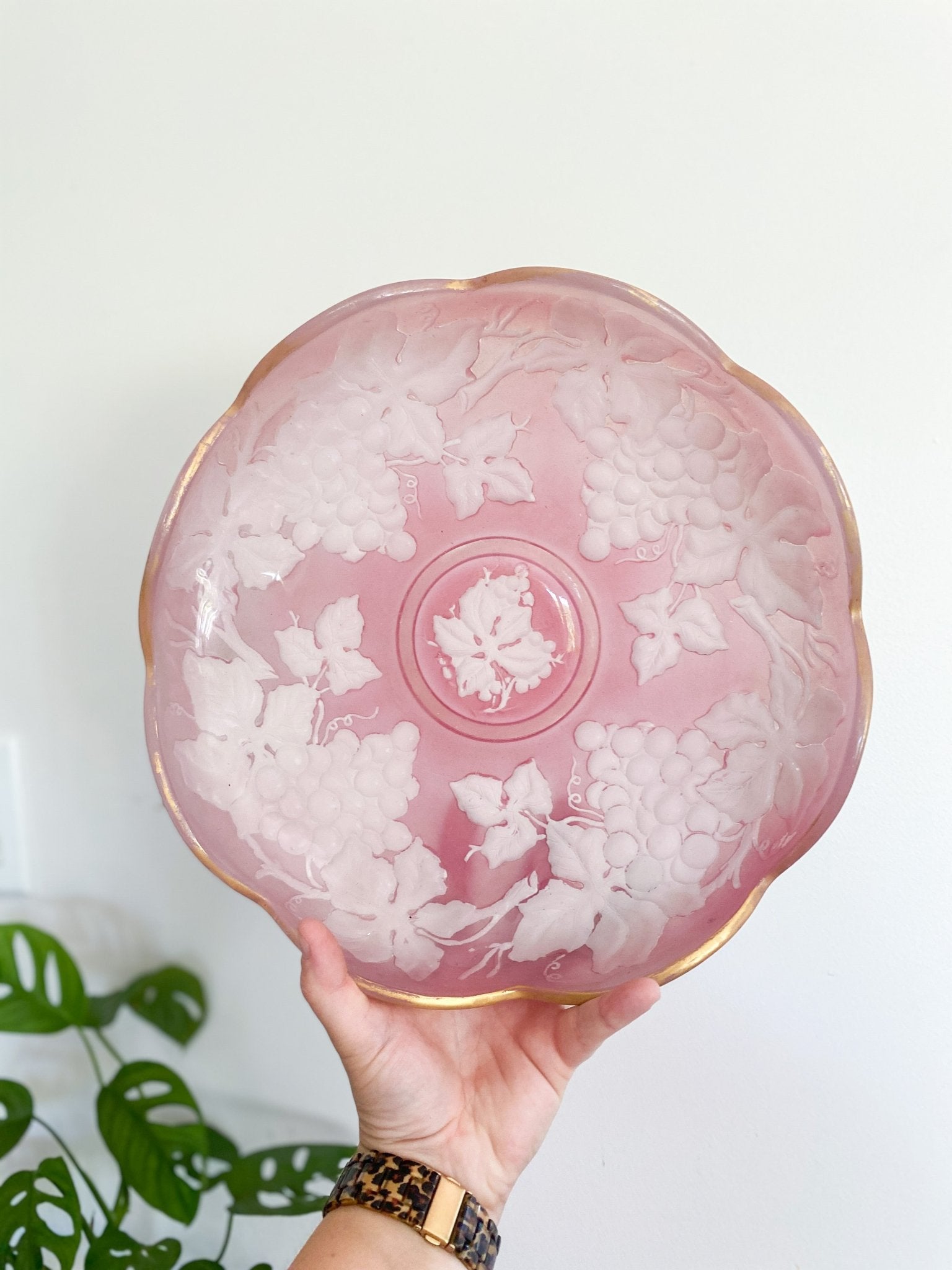 Vintage Pink Frosted Glass with Gold Rim - Perth Market