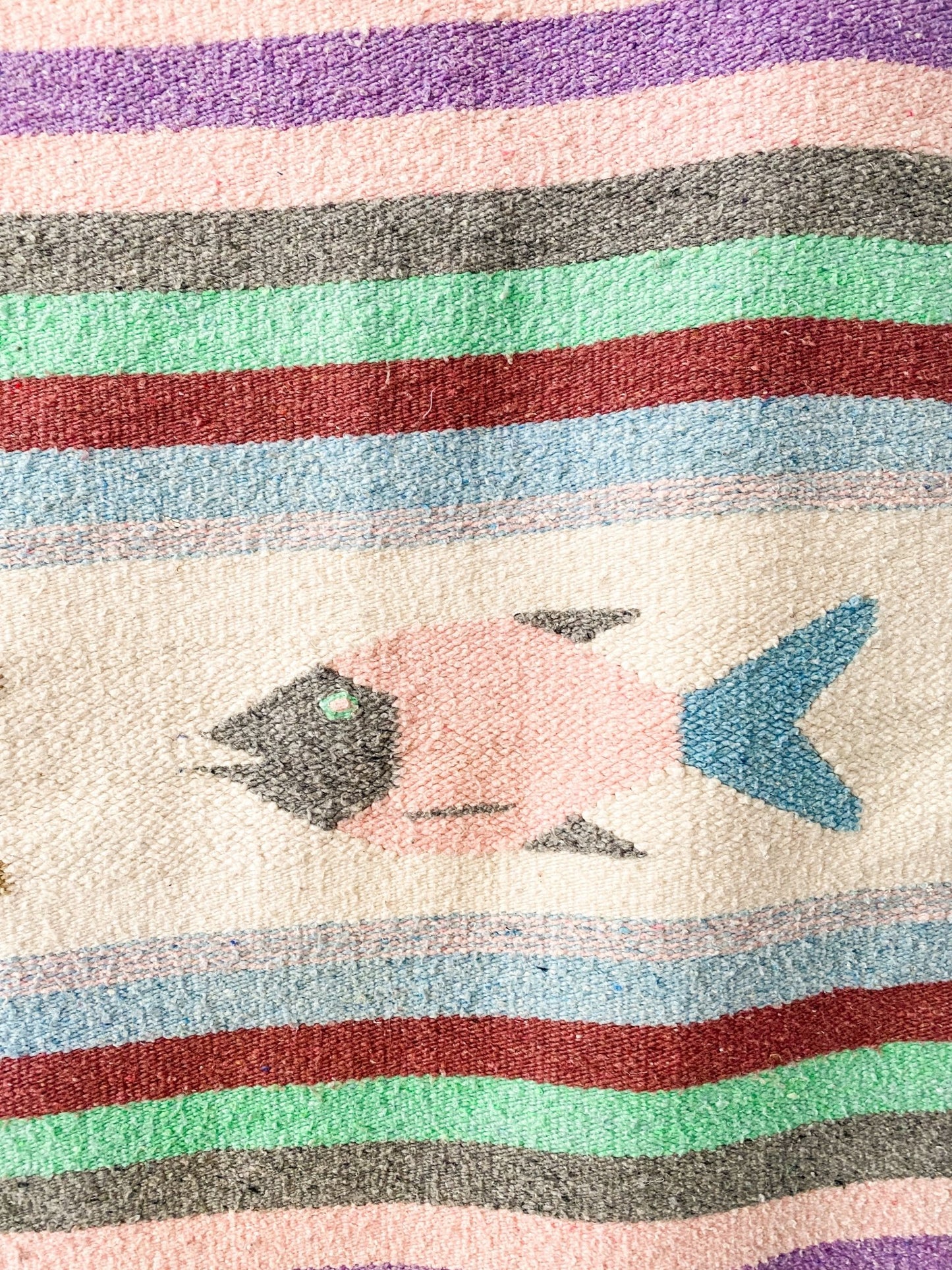 Bright coloured Cottage Fish Blanket - Mexican Tapestry / Heavy Duty Vintage Blanket - Perth Market