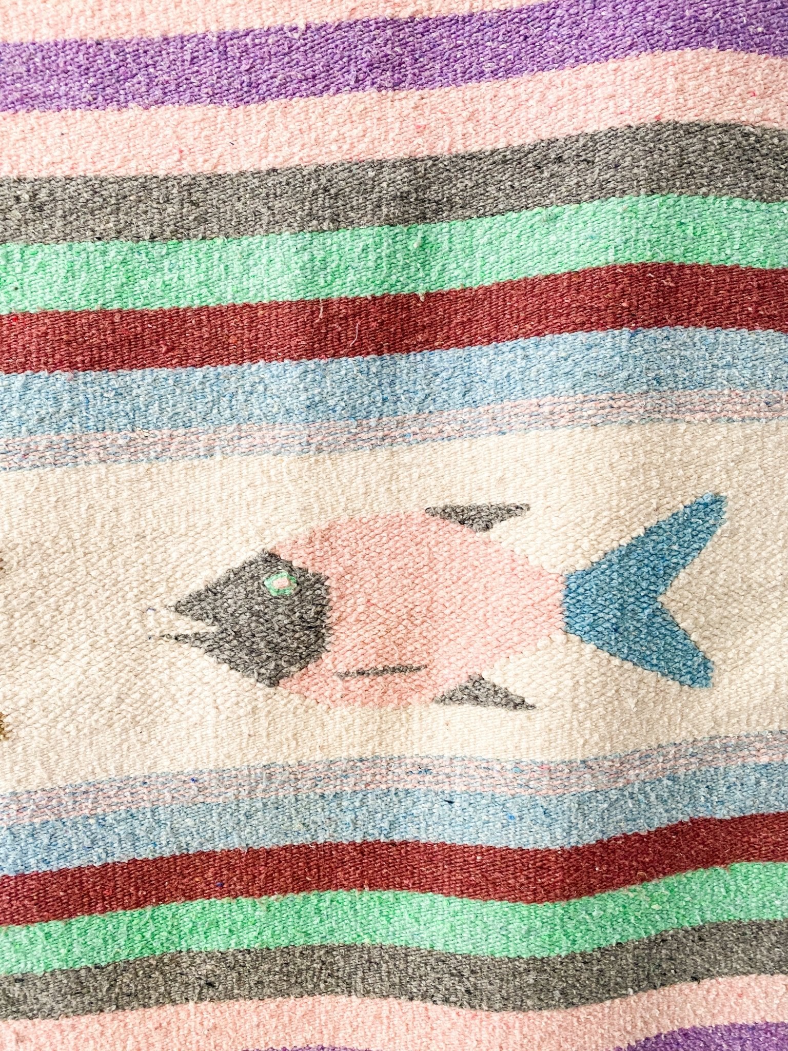 Bright coloured Cottage Fish Blanket - Mexican Tapestry / Heavy Duty Vintage Blanket - Perth Market