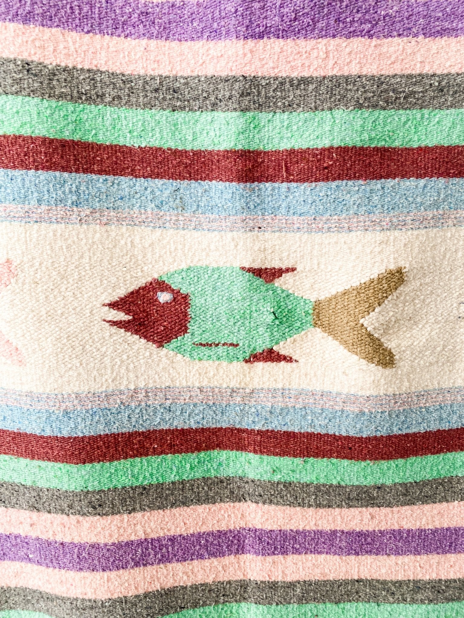 Bright coloured Cottage Fish Blanket - Mexican Tapestry / Heavy Duty Vintage Blanket - Perth Market