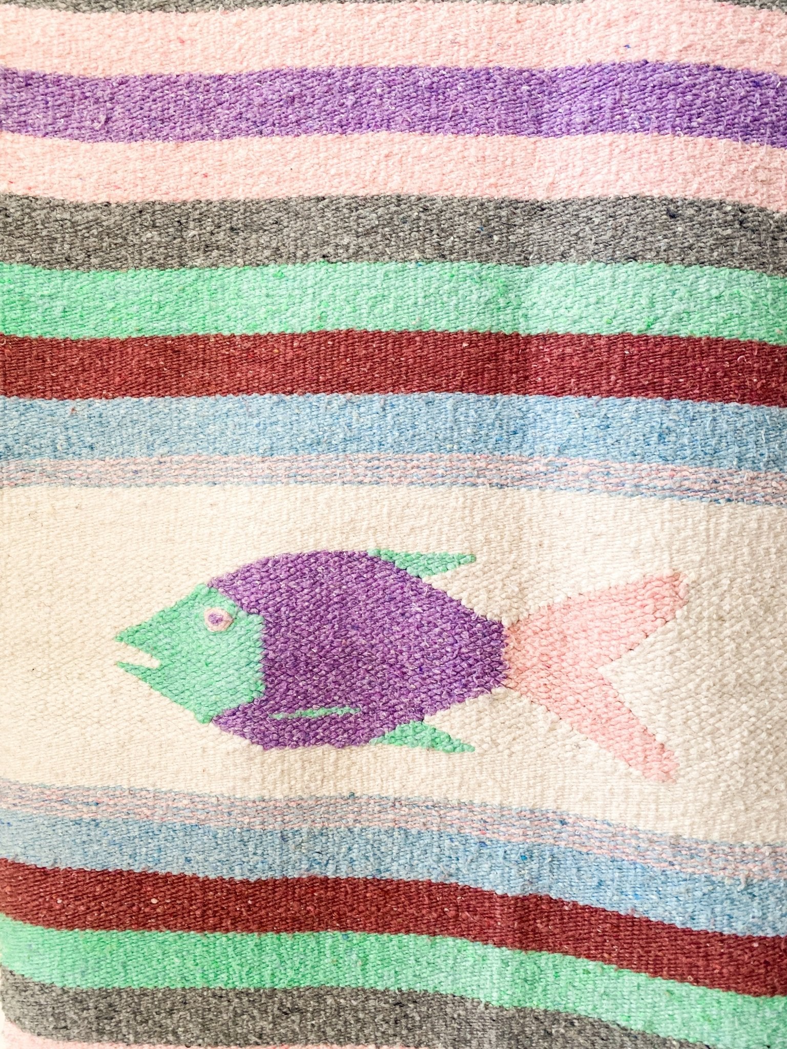 Bright coloured Cottage Fish Blanket - Mexican Tapestry / Heavy Duty Vintage Blanket - Perth Market