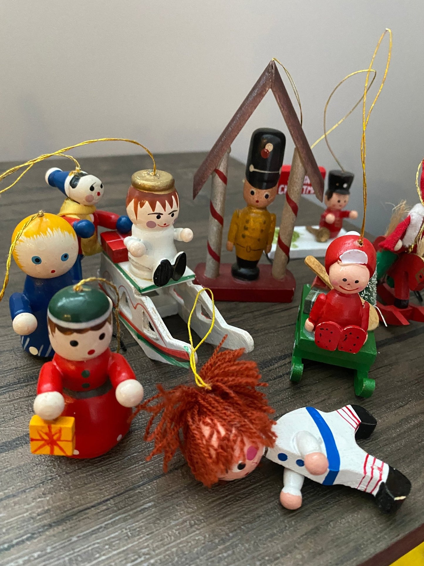 Lot of Vintage Wooden Christmas Ornaments (10) - Handpainted People - Perth Market