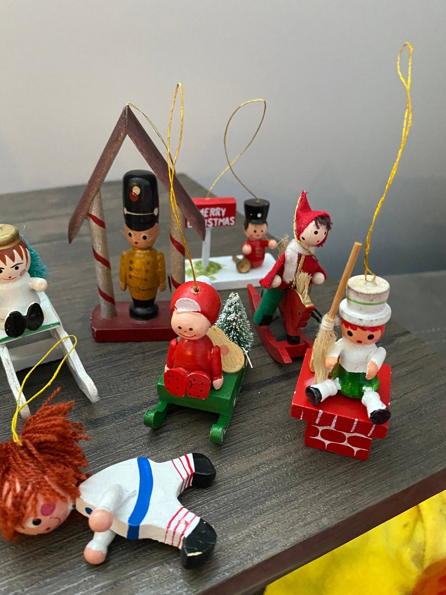 Lot of Vintage Wooden Christmas Ornaments (10) - Handpainted People - Perth Market