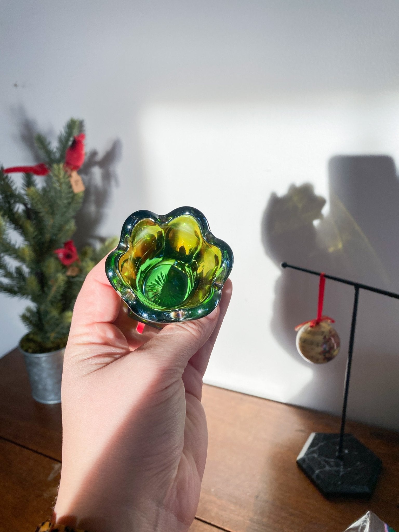 Mini Carnival Glass Vase - Small Green Dish - Perth Market