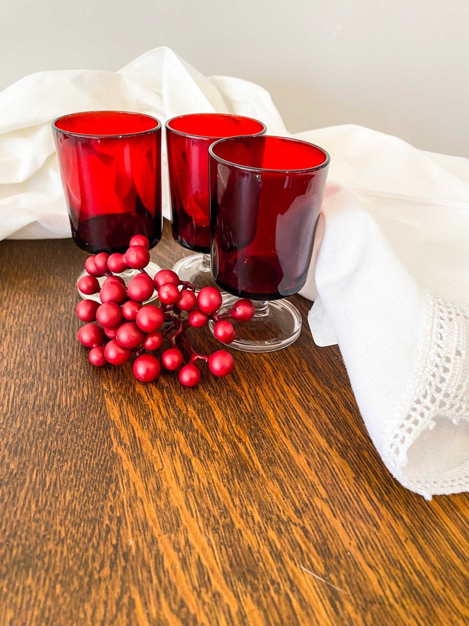 Set of 7 Small Ruby Stemmed Glasses - Perth Market