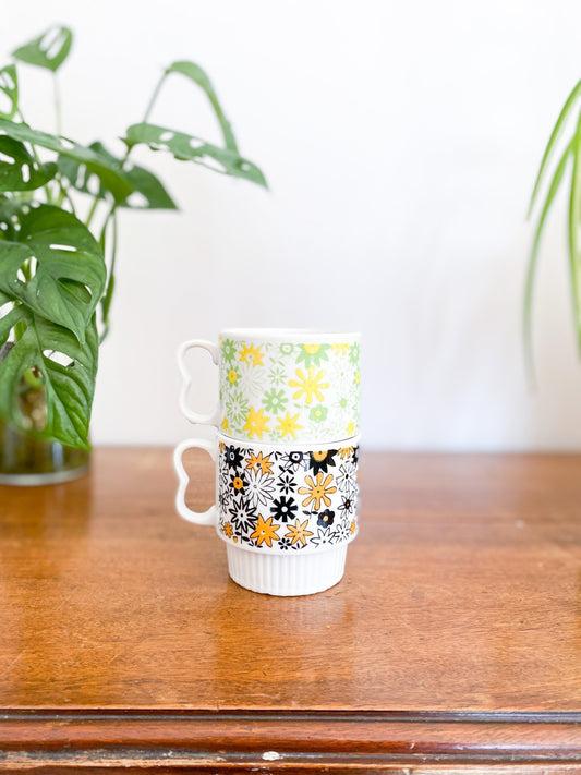 Stackable Vintage Flower Mugs - Perth Market