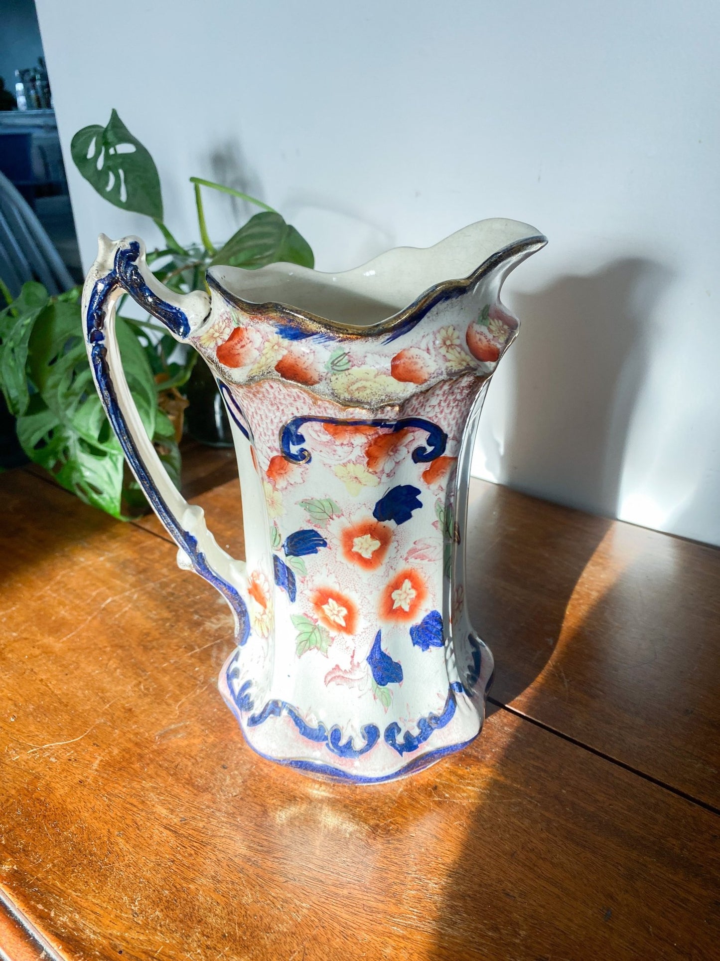 Stunning Antique Pitcher with Royal Blue & Deep Orange Embelishments - Perth Market