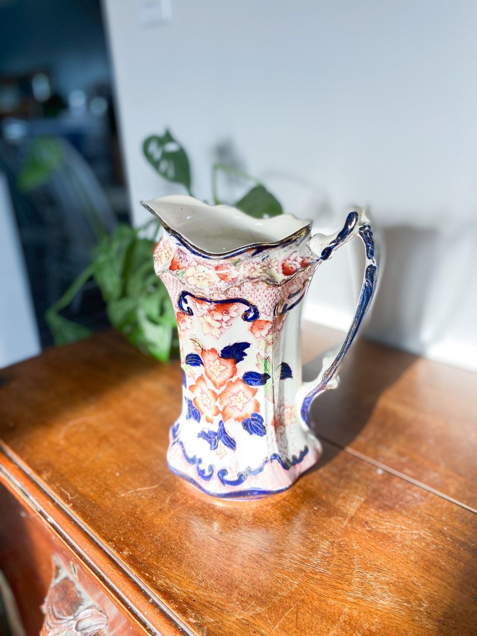 Stunning Antique Pitcher with Royal Blue & Deep Orange Embelishments - Perth Market