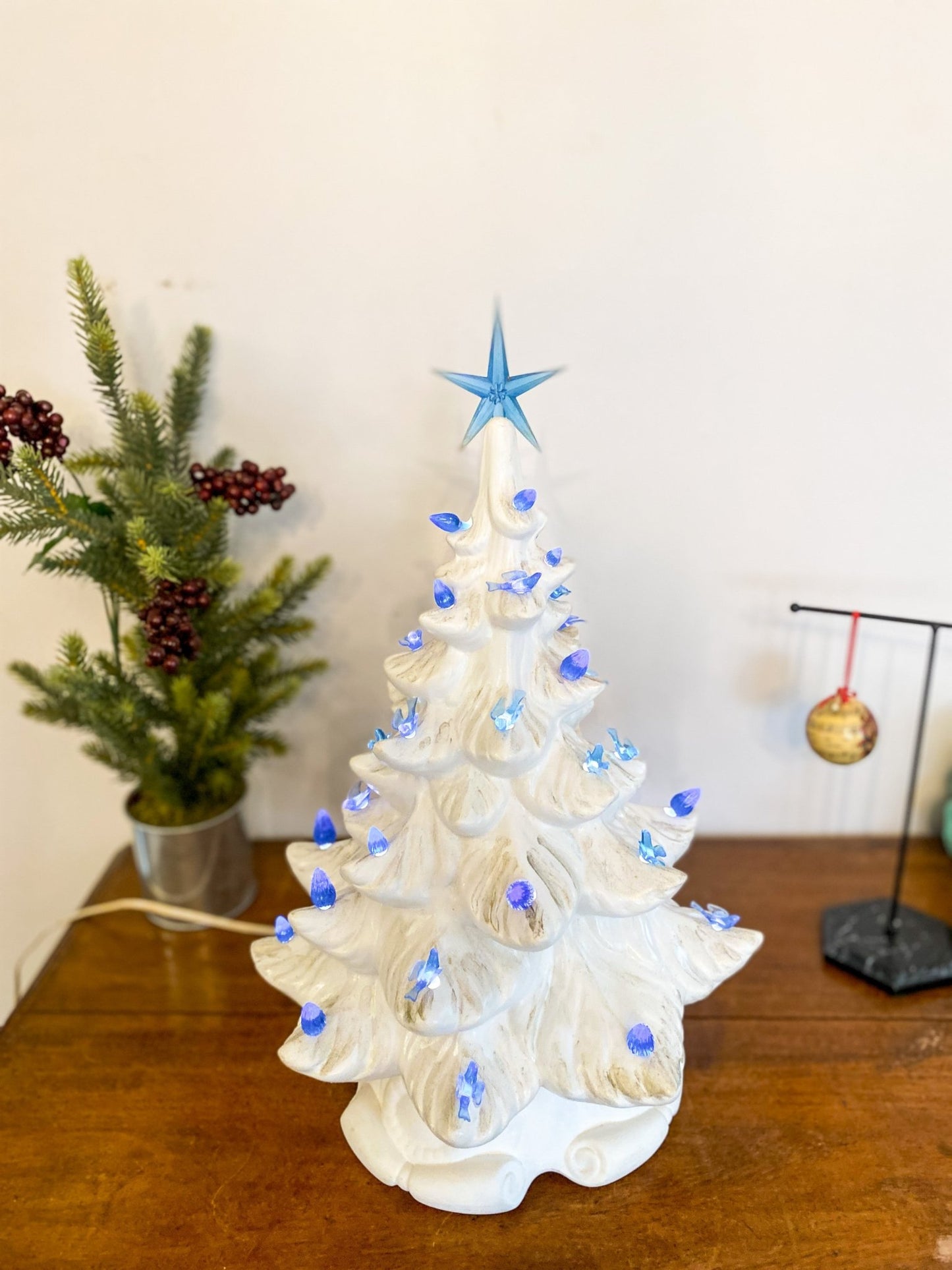 White Vintage Ceramic Christmas Tree with Light - Perth Market
