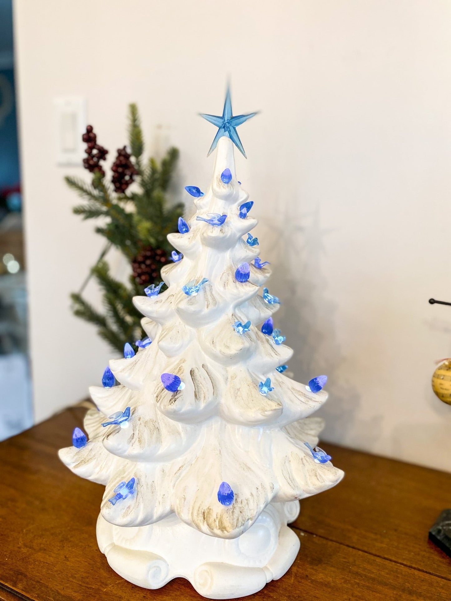 White Vintage Ceramic Christmas Tree with Light - Perth Market