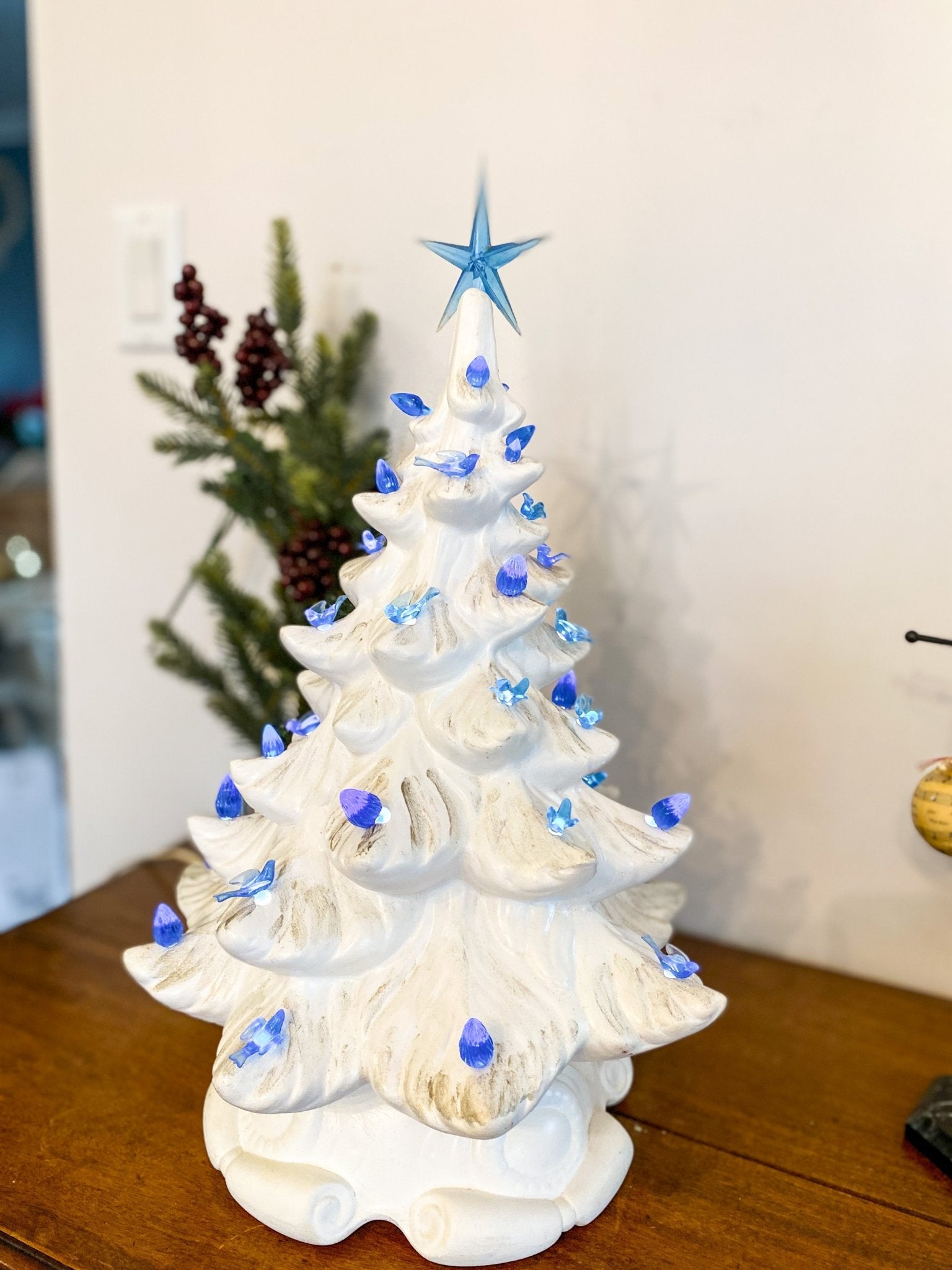 White Vintage Ceramic Christmas Tree with Light - Perth Market